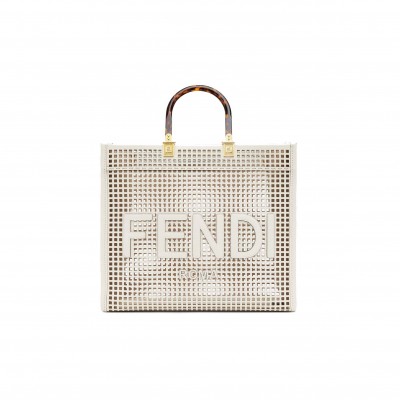 FENDI SUNSHINE MEDIUM - TWO-TONED PERFORATED LEATHER SHOPPER 8BH386AKMPF1I3L (35*31*17cm)