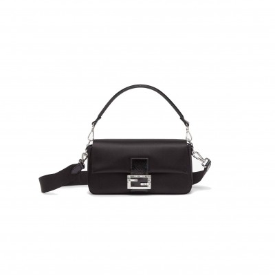 FENDI BAGUETTE - RE-EDITION BAG IN BLACK SATIN 8BR600AL9XF0GXN (27*15*6cm)