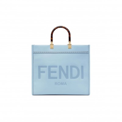 FENDI SUNSHINE MEDIUM - LIGHT BLUE LEATHER SHOPPER 8BH386ABVLF1993 (35*31*17cm)