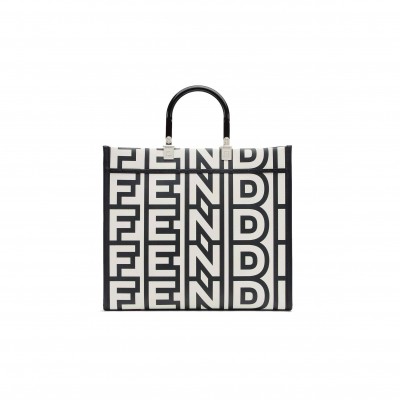 FENDI SUNSHINE MEDIUM - TWO-TONE PRINTED LEATHER FENDI ROMA CAPSULE SHOPPER 8BH386AMWKF1C6C (35*31*17cm)