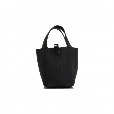 HERMES MONOCHROME PICOTIN 18 BLACK CLEMENCE BLACK HARDWARE (17.8*12.7*19.1cm)