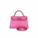 HERMES MINI KELLY SELLIER 20 ROSE SHOCKING MATTE ALLIGATOR PALLADIUM HARDWARE (19.1*11.4*5.6cm)