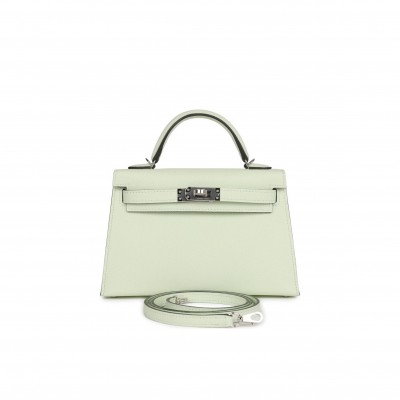 HERMES MINI KELLY SELLIER 20 VERT FIZZ EPSOM PALLADIUM HARDWARE (19.1*11.4*5.6cm)