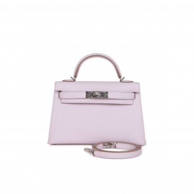 HERMES MINI KELLY SELLIER 20 MAUVE PALE EPSOM PALLADIUM HARDWARE (19.1*11.4*5.6cm)