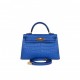 HERMES MINI KELLY SELLIER 20 BLEU ROYAL MATTE ALLIGATOR GOLD HARDWARE (19.1*11.4*5.6cm)