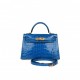 HERMES MINI KELLY SELLIER 20 BLEU ZELLIGE SHINY ALLIGATOR GOLD HARDWARE (19.1*11.4*5.6cm)