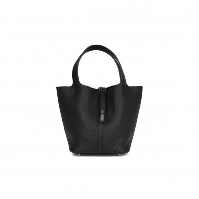 HERMES BLACK CLEMENCE PICOTIN LOCK 22CM PALLADIUM HARDWARE  (22cm)