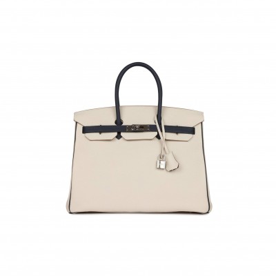 HERMES SPECIAL ORDER (HSS) BIRKIN 35 CRAIE AND BLEU NUIT TOGO PALLADIUM HARDWARE (34.9*27.9*17.8cm)