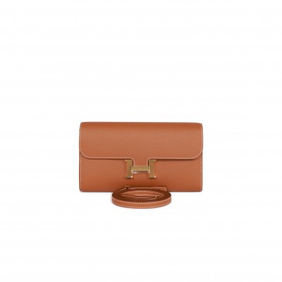 HERMES CONSTANCE WALLET TO GO GOLD EPSOM GOLD HARDWARE (22*11cm)