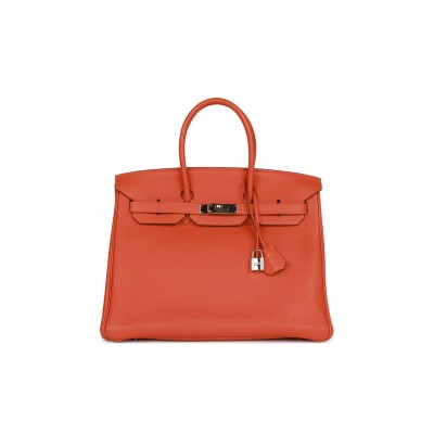 HERMES BIRKIN 35 ORANGE H CLEMENCE PALLADIUM HARDWARE (35cm)