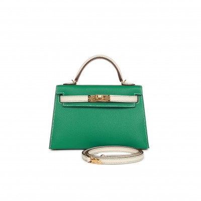 HERMES SPECIAL ORDER (HSS) KELLY MINI SELLIER 20 VERT JADE AND CRAIE EPSOM GOLD HARDWARE (19.1*11.4*5.6cm)