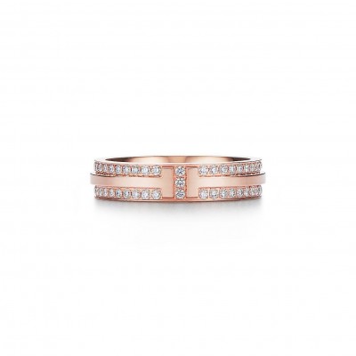 Tiffany T Narrow Pavé Diamond Ring in 18k Rose Gold