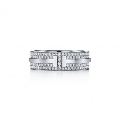 TIFFANY T WIDE PAVÉ DIAMOND RING IN 18K WHITE GOLD