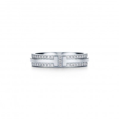 Tiffany T Narrow Pavé Diamond Ring in 18k White Gold