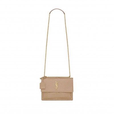 YSL SUNSET MEDIUM CHAIN BAG IN CROCODILE-EMBOSSED SHINY LEATHER 442906DND0J2721 (22*16*6.5cm)