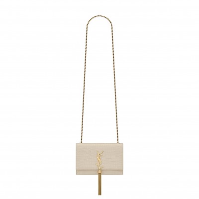 YSL KATE SMALL CHAIN BAG WITH TASSEL IN CROCODILE-EMBOSSED SHINY LEATHER 474366DND0J9207 (20*12.5*5cm)