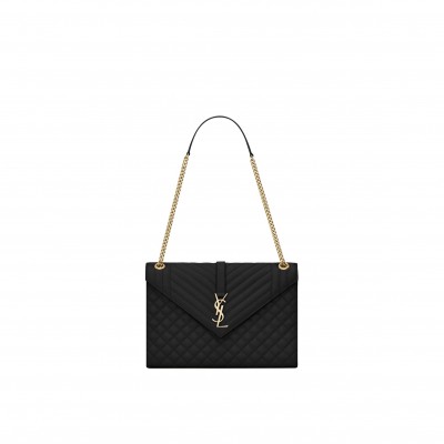 YSL ENVELOPE LARGE BAG IN MIX MATELASS&EACUTE; GRAIN DE POUDRE EMBOSSED LEATHER 600166BOW911000 (31*22*7.5cm)