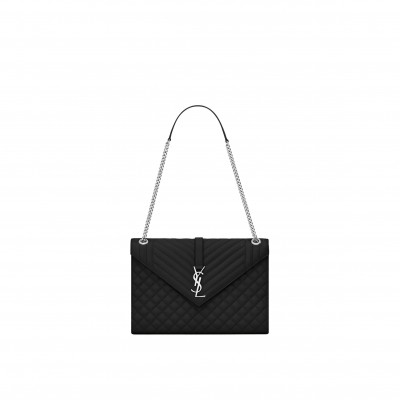 YSL ENVELOPE LARGE BAG IN MIX MATELASS&EACUTE; GRAIN DE POUDRE EMBOSSED LEATHER 600166BOW921000 (31*22*7.5cm)