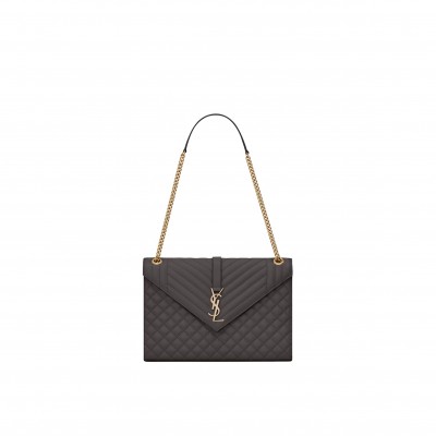 YSL ENVELOPPE LARGE BAG IN MIX MATELASS&EACUTE; GRAIN DE POUDRE EMBOSSED LEATHER 600166BOW971112 (31*22*7.5cm)