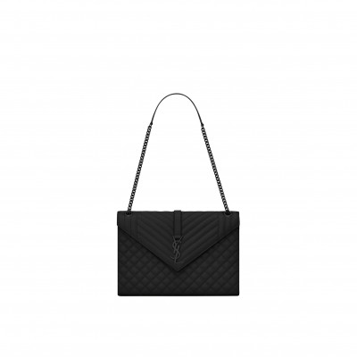 YSL ENVELOPE LARGE BAG IN MIX MATELASS&EACUTE; GRAIN DE POUDRE EMBOSSED LEATHER 600166BOW981000 (31*22*7.5cm)