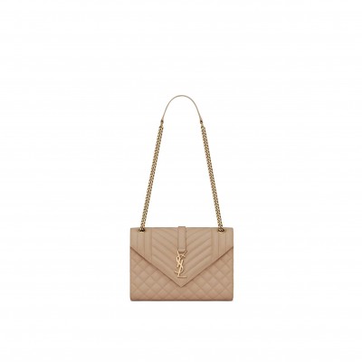 YSL ENVELOPE MEDIUM CHAIN BAG IN MIX MATELASS&EACUTE; GRAIN DE POUDRE EMBOSSED LEATHER 600185BOW912721 (24*17.5*6cm)