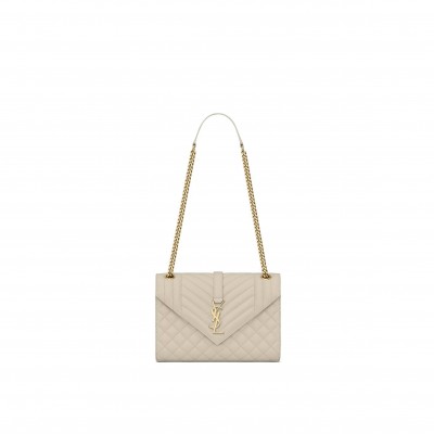 YSL ENVELOPE MEDIUM CHAIN BAG IN MIX MATELASS&EACUTE; GRAIN DE POUDRE EMBOSSED LEATHER 600185BOW919207 (24*17.5*6cm)