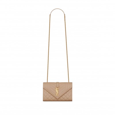 YSL ENVELOPE SMALL BAG IN MIX MATELASS&EACUTE; GRAIN DE POUDRE EMBOSSED LEATHER 600195BOW912721 (21*13*6cm)