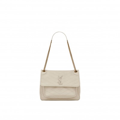 YSL NIKI MEDIUM CHAIN BAG IN RAFFIA AND LEATHER 6331581EL079207(28*20*8.5cm)