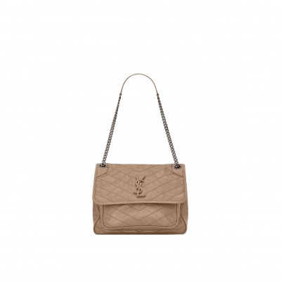 YSL NIKI MEDIUM CHAIN BAG IN CRINKLED VINTAGE VEGETABLE-TANNED LEATHER 6331581YG042826 (28*20*8.5cm)