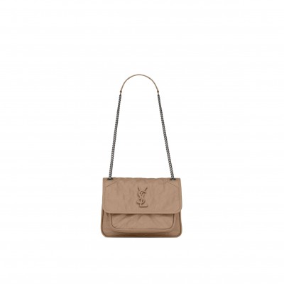 YSL NIKI BABY CHAIN BAG IN CRINKLED VINTAGE VEGETABLE-TANNED LEATHER 6331601YG042826 (21*16*7.5cm)