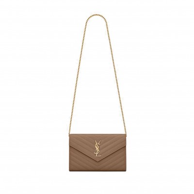 YSL CASSANDRE MATELASSÉ CHAIN WALLET IN GRAIN DE POUDRE EMBOSSED LEATHER 377828BOW012346 (22.5*14*4cm)