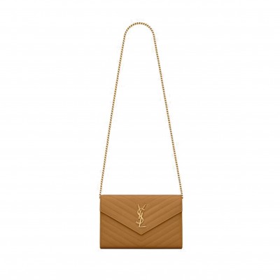 YSL CASSANDRE MATELASSÉ CHAIN WALLET IN GRAIN DE POUDRE EMBOSSED LEATHER 377828BOW012516 (22.5*14*4cm)