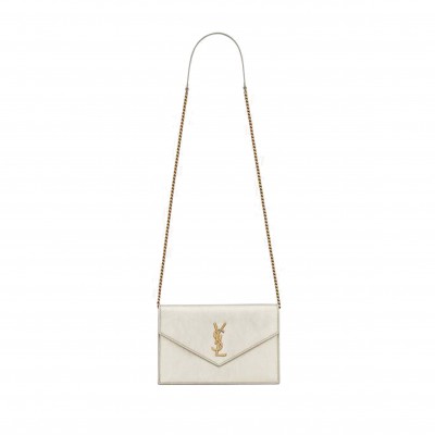 YSL CASSANDRE ENVELOPE CHAIN WALLET IN METALLIZED LEATHER 402031AAAGI7100 (19*12.5*3.5cm)