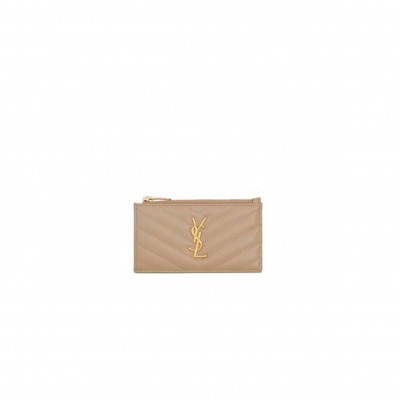 YSL CASSANDRE MATELASSÉ FRAGMENTS ZIPPED CARD CASE IN GRAIN DE POUDRE EMBOSSED LEATHER 607915BOW012721 (13*8*2cm)