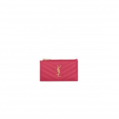 YSL CASSANDRE MATELASSÉ FRAGMENTS ZIPPED CARD CASE IN GRAIN DE POUDRE EMBOSSED LEATHER 607915BOW015526 (13*8*2cm)