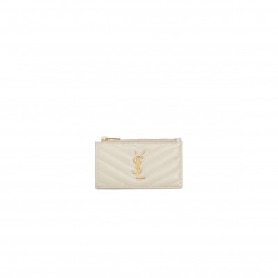 YSL CASSANDRE MATELASSÉ FRAGMENTS ZIPPED CARD CASE IN GRAIN DE POUDRE EMBOSSED LEATHER 607915BOW019207 (13*8*2cm)