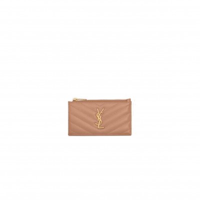 YSL CASSANDRE MATELASSÉ FRAGMENTS ZIPPED CARD CASE IN GRAIN DE POUDRE EMBOSSED LEATHER 607915BOW019830 (13*8*2cm)