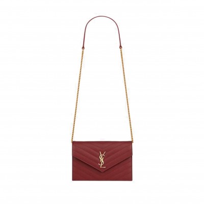 YSL CASSANDRE MATELASSÉ ENVELOPE CHAIN WALLET IN GRAIN DE POUDRE EMBOSSED LEATHER 695108BOW016008 (19*12.5*3.5cm)