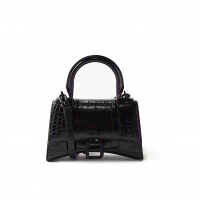 BALENCIAGA BLACK HOURGLASS XS  CROCODILE-EFFECT LEATHER BAG  BALENCIAGA  MATCHESFASHION US (19*12*6.6cm)