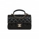 CHANEL MINI RECTANGULAR FLAP BAG WITH TOP HANDLE BLACK LAMBSKIN LIGHT GOLD HARDWARE (22*15*8cm)