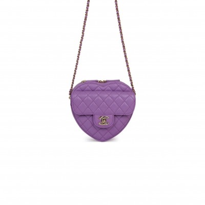 CHANEL CC IN LOVE LARGE HEART BAG PURPLE LAMBSKIN LIGHT GOLD HARDWARE (20*18*6cm)